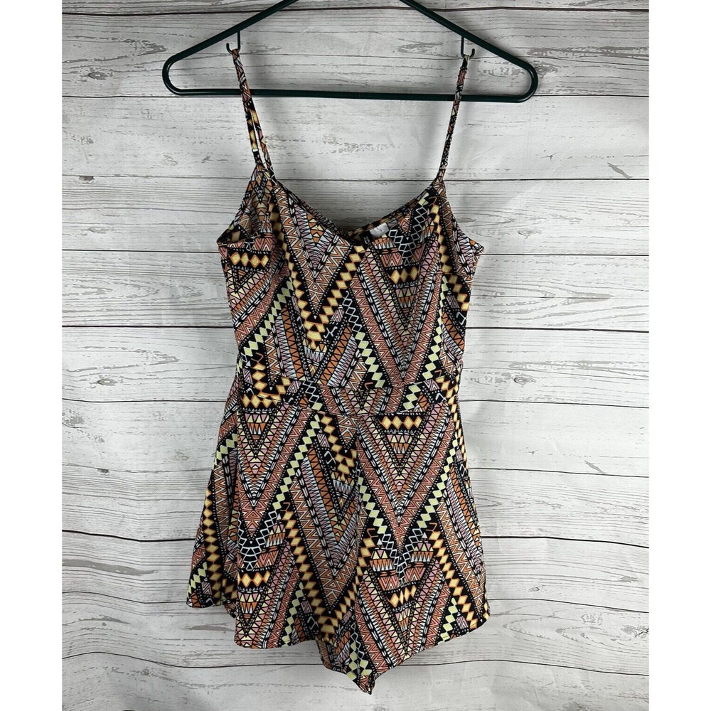 H&M Divided Romper Colorful Geometric Print Spaghetti Straps 2" Inseam